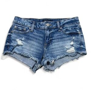 Aeropostale vintage low rise denim shorts in blue distressed 99% cotton